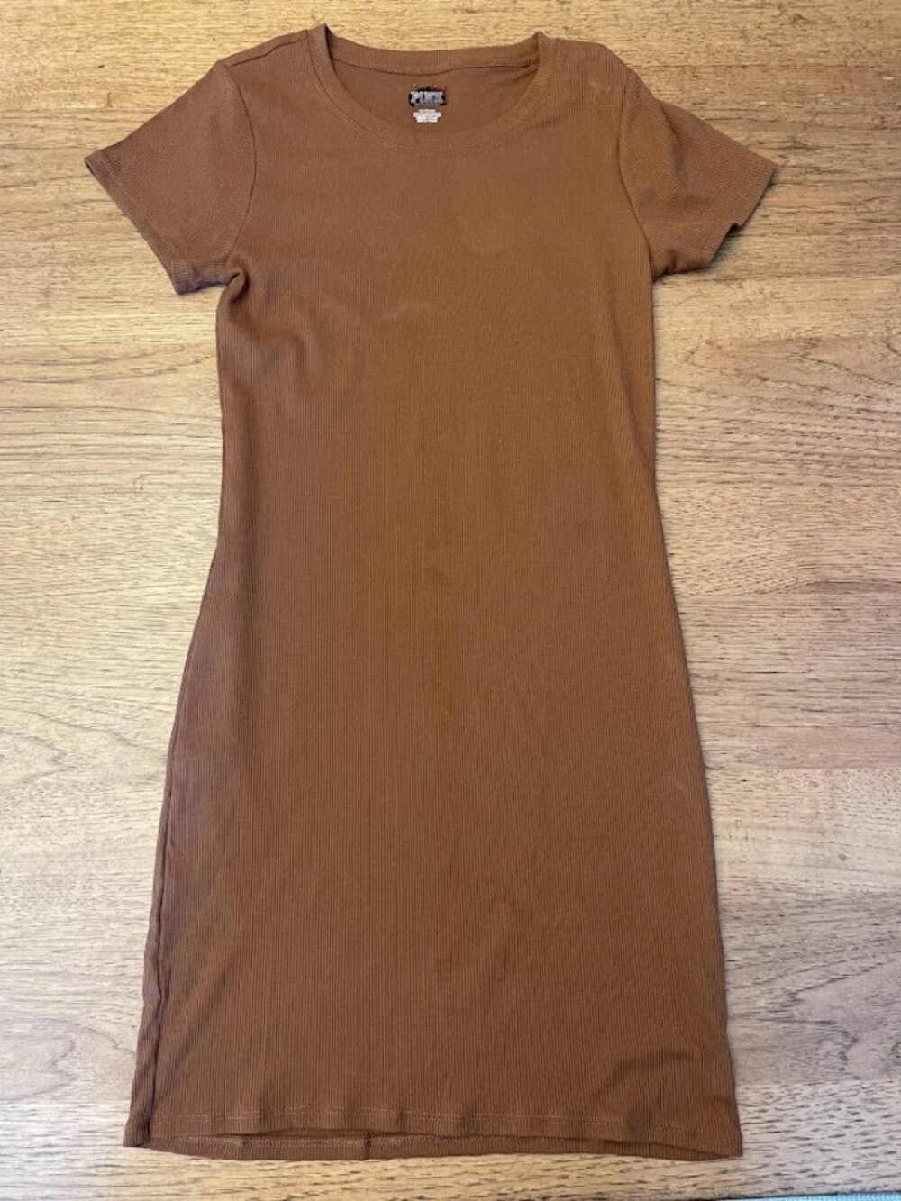 PINK Victoria’s Secret Soft Cappuccino MEDIUM Rib Short Sleeve Mini Dress VS